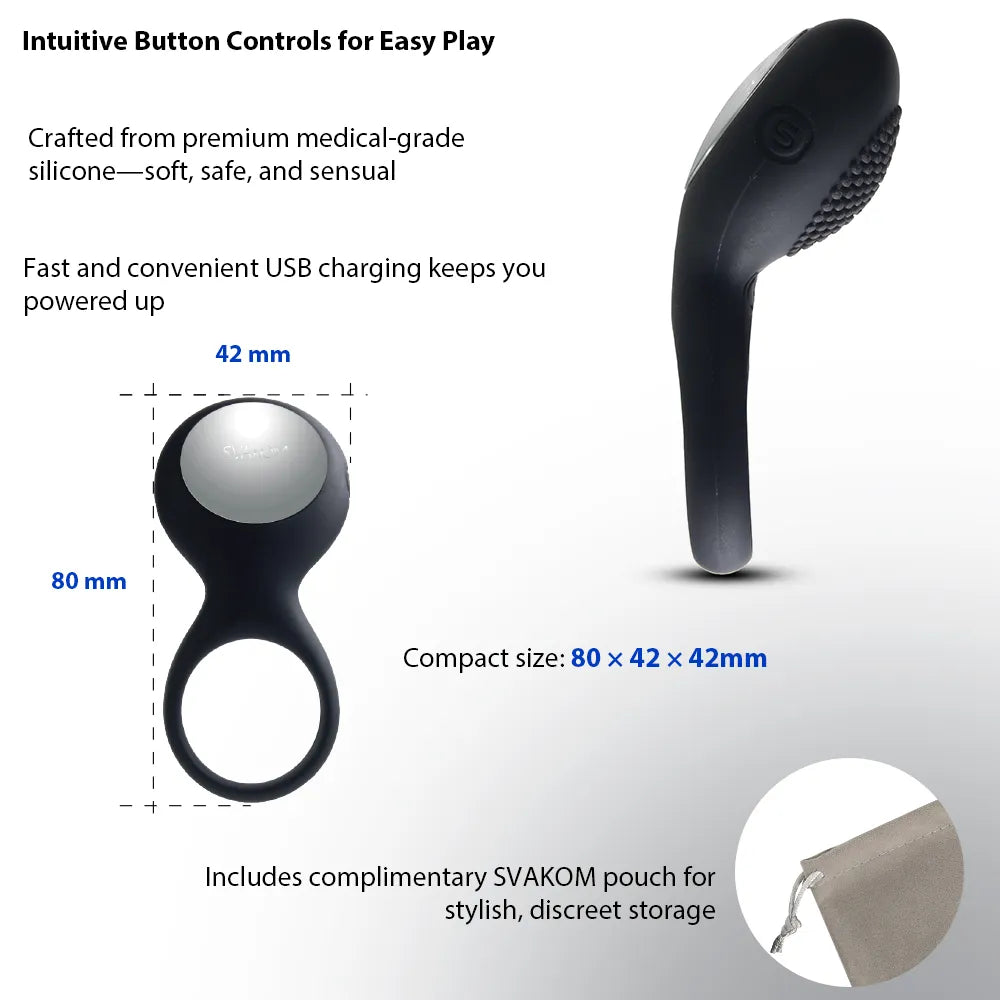 TYLER | Vibrating Cock Ring with Textured Head - SVAKOM TYLER | Vibrating Cock Ring with Textured Head - SVAKOM